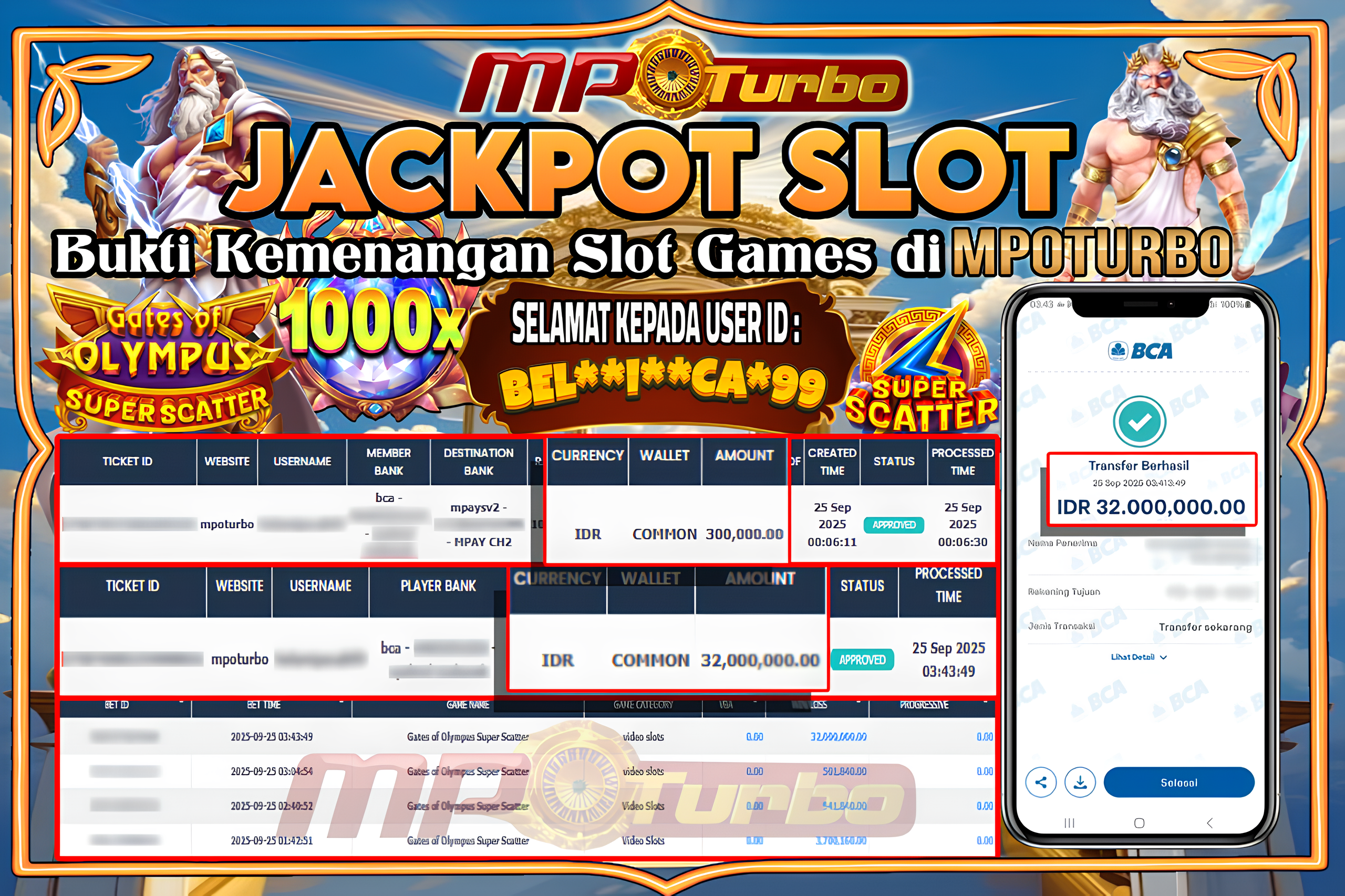 MPOTURBO JACKPOT SLOT GATES OF OLYMPUS SUPER SCATTER - PRAGMATIC PLAY  Rp 32,000,000.00,- LUNAS